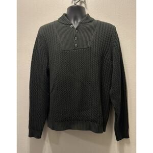 VTG Eddie Bauer Cable Knit Sweater Mens Quarter‎ Button Tall Med. Cotton D.Green